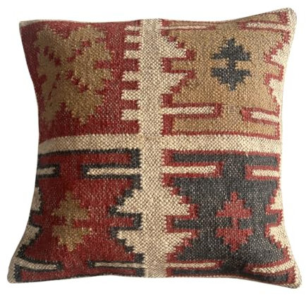 Shubhlaxmifashion Quadratischer Kissenbezug im indischen Vintage-Stil, Kelim, 45,7 x 45,7 cm, Boho, ethnischer Kissenbezug, dekorative Wurfkissen