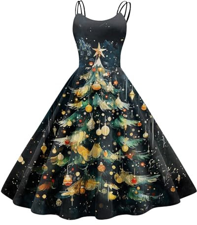 MOKBAY Damen Weihnachtskleid Elegant Reißverschluss Rockabilly Kleider Elegant Damen Weihnachtskleid Elegant Mit Gürtel Damen Kleider Elegant Festlich Festliche Weihnachtskleid Größe Dunkelblau S