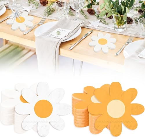 EIYVPRA Lot de 40 Serviettes en Papier Motif Marguerite - Décoration de Table Printemps