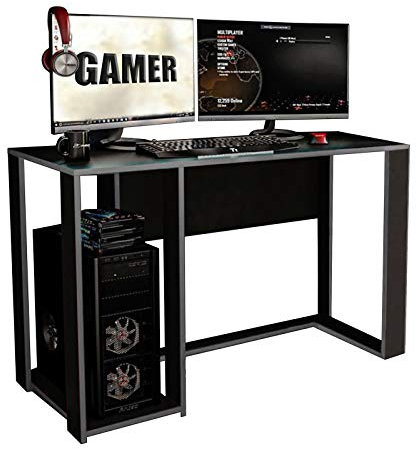 HTI living Gamer Schreibtisch Schwarz/Silber Computertisch Büromöbel