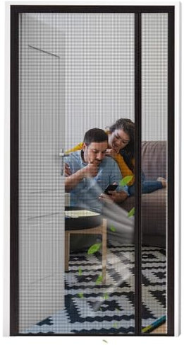 Moustiquaire Porte Résistant à Griffes de Chat, 145x245cm Noir Moustiquaire Magnétique Ouverture Latérale Rideaux en Fibre de Verre, Moustiquaire de Balcon, Anti Insectes