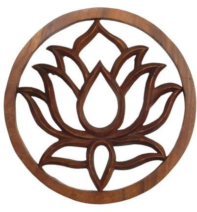 Oriental Galerie Lotuspflanze Wandbild Wanddeko Mandala Zeichen Wandrelief Symbol Mythologie Deko Holz 30 cm