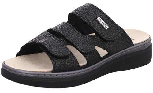 Rohde Damen Pantolette aus Veloursleder mit DREI Klettverschlüssen Abano 5221, Größe:38 EU, Farbe:Schwarz
