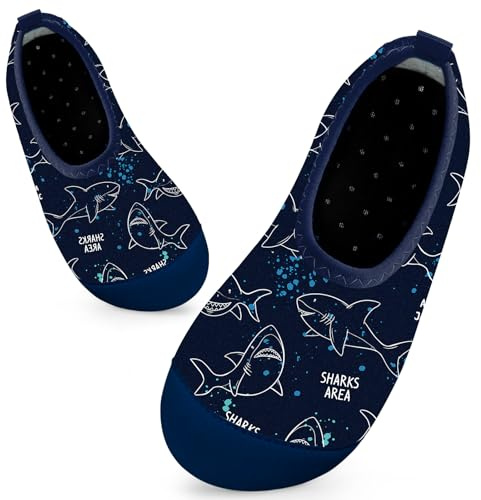 Kids Swim Water Shoes Toddlers Baby Aqua Socks Quick Dry Pool Beach Barefoot for Boys Children(Shark Dark Blue,16/17 EU)