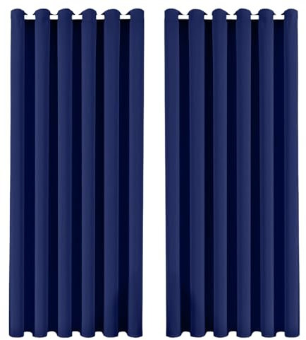 BedLooms Ring Top Blackout Curtains for Living Room Thermal Insulated Eyelet Navy Curtain Wide 66x90 Inch Drop Included 2 Panels with 2 Tie Backs
