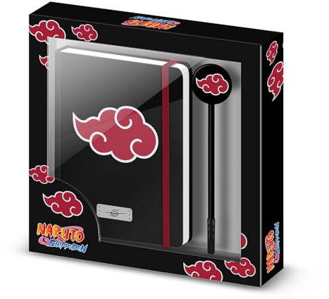 Naruto Clouds-Confezione Regalo con Diario e Penna a Sfera Fashion, Nero