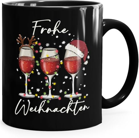 MoonWorks® Tasse Weihnachten Aufdruck Weingläser im Weihnachtslook Geschenkidee für Weinliebhaber Schwarz standard