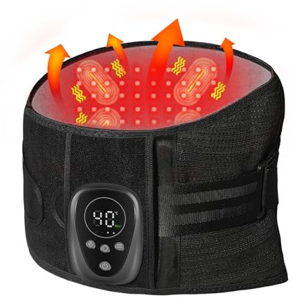 HONGJING Rückenmassagegerät Gürtel mit Rotlichttherapie für Schmerzlinderung im Unteren Rücken, Rückenstützgürtel mit Wärme und Massage für Bandscheibenvorfall, Skoliose, Ischias (M)