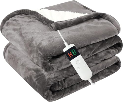 Qieryun Heizdecke Mit Abschaltautomatik, 180x200CM, 10 Heizstufen 8 Stunden Auto-Off-Timer Überhitzungsschutz, Wärme Decke Flanell Maschinenwaschbar, Beheizbare Decke Für Zuhause & Büro