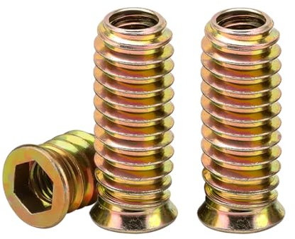 Drenky 20 Pièces M8 écrou Hexagonal Fileté, Insert Fileté Bois M8 X 25mm écrous à Visser Manchons à Visser Galvanisés pour Meubles en Bois