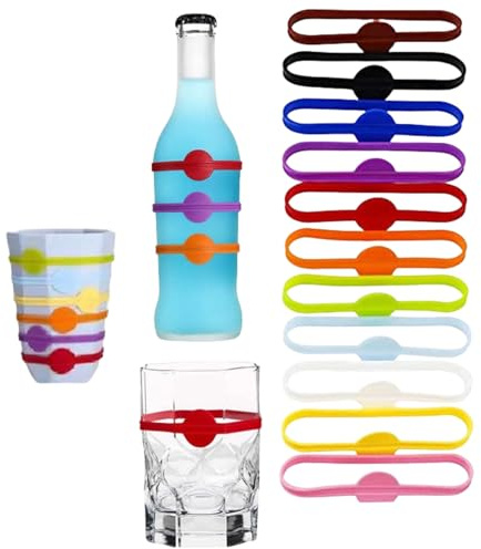 TANSAR Glasmarkierer Silikon, 12 Stück Wiederverwendbarer Glasmarker, Glas Markierung Trinkgläser
