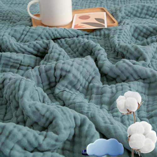 Musselin Decke 150 X 200, Musselin Decke Erwachsene Sommer, Montivo Sanfte Musselindecke, Aus 100% Natur Baumwolle, Leicht Atmungsaktiv KüHldecken Zum Schlafen Baby (Dunkelgrün, Queen(150x200cm))