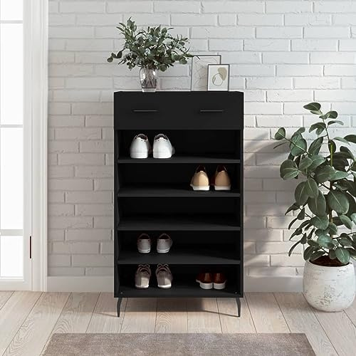 WKIEQACO Meuble à chaussures en bois noir 60 x 35 x 105 cm