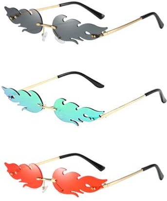 ASFWAGQ Flammen Sonnenbrille,Flammen Brillen,Lustige Sonnenbrille,Sonnenbrille Rave,Feuer Sonnenbrillen,Brillen Neuheit Partybrille für Maskerade Party Dekoration Abschlussball Strand