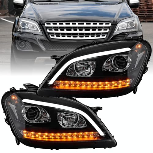 CR-Lights Light Tube Scheinwerfer Set Schwarz dynamischem LED Blinker für Mercedes W164 ML M-Klasse 2009–2011 Facelift