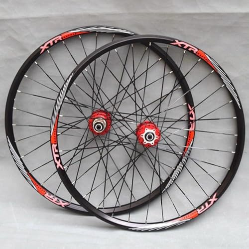 KUNYOS Laufrad Satz 26 27.5 29 Zoll MTB Fahrrad Räder Scheibenbremse Lager Naben Mountainbike Aluminium Felgen 32H 8-11 Gang Kassette QR,Rot,26inch