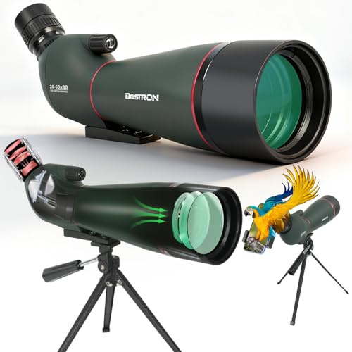BOSTRON Spektiv 20-60x80 HD mit Stativ & Handy-Adapter | HD-Optik,FMC-Vergütung,45° Einblick,inkl.Tasche & Handy-Adapter – für Vogelbeobachtung,Zielschießen,Bogenschießen