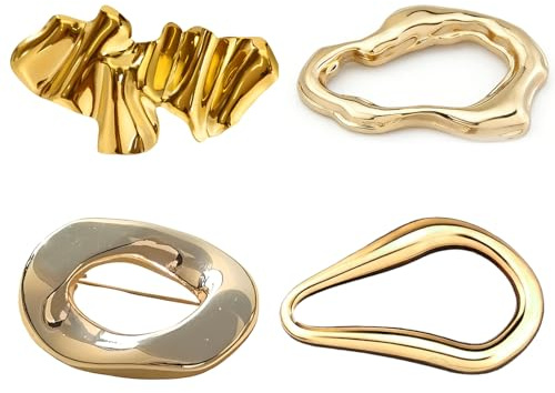 ROKZELT 4 Stücks Brosche Gold Unregelmäßige, Edelstahl Broschen für Kleidung, Brosche Damen - Elegante Accessoires für Hochzeiten und besondere Anlässe