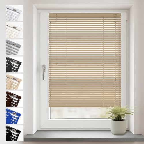 Sonello Aluminium Jalousien Fenster Ohne Bohren 160x100cm Beige Klemmfix | Blickdicht, Sichtschutz, Sonnenschutz für Fenster/Türen, Schalosien, Montage mit und ohne Bohren, Jalousien mit Klemmklips