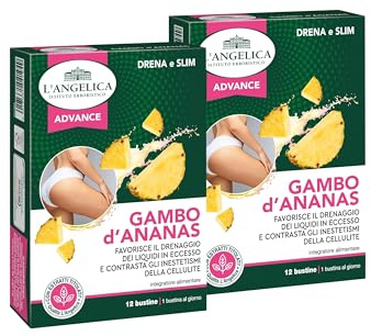 L'Angelica, Bipacco Integratore Drenante Gambo D'Ananas, Favorisce il Drenaggio dei Liquidi, Contrasta la Cellulite, Senza Glutine e Senza Lattosio, Vegano, 2 Confezioni da 12 Bustine