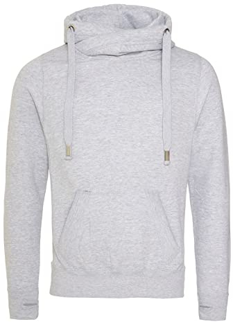 AWDis Men's Cross Neck Hoodie, Grey (Heather Grey), X-Large