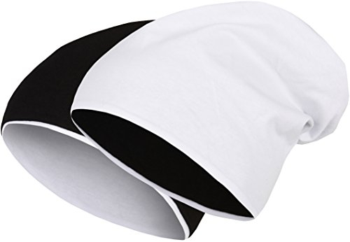 2 in 1 Wendemütze - Reversible Slouch Long Beanie Jersey Baumwolle elastisch Unisex Herren Damen Mütze Heather in 24 (8) (Black/White)