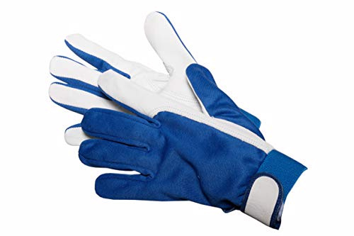 Jah Nappalederhandschuh mit Stoffrücken (blau) & Klettverschluss – weich & justierbar – für Montage, Lager & Handwerk