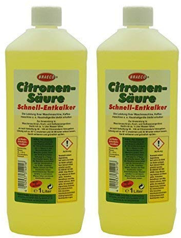 2 x 1 Liter Braeco Citronen-Säure Schnell-Entkalker, Zitronensäure