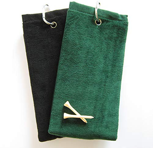 Golftuch/Golf Towel - 2er Set - tri-fold - schwarz & dunkelgrün - 100% Baumwolle