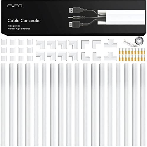 Cable Concealer on Wall Raceway - Paintable Cord Cover for Wall Mounted TVs - Cable Management Kit Including Connectors & Adhesive Strips Connected to Raceway 300