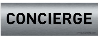 AUA SIGNALETIQUE - Plaque de porte Aluminium brossé imprimé AluSign Texte - 150x50 mm - Double Face adhésif au dos (Concierge)