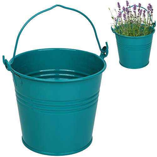 Kleiner - Metall Eimer/Blumentopf - türkis blau/Mint - 15 cm hoch - 2 Liter - rostfrei - Blech Eimer/Metalleimer - rund - mit 3-D Effekt Rillen Prägung ..