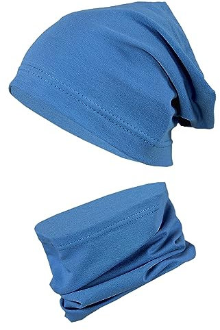 TupTam Kinder Beanie Mütze Schlauchschal Set Übergangszeit, Farbe: Blau, Größe: 48-50