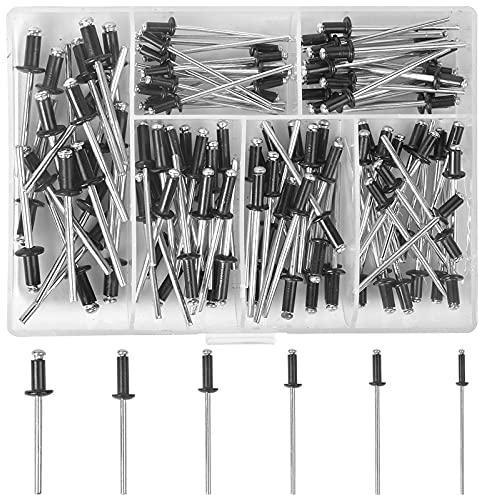 120 Stück Aluminium Blindniet, Blindnieten Popnieten Set, Schwarz Blindniet, Zugnieten mit Aufbewahrungsbox Blindnieten Befestigungen Sortiment Kit (M2.4/M3.0/M3.2)