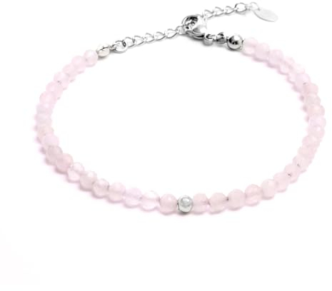 BERGERLIN Rosenquarz Armband mit 925 Sterling Silberperle – facettiertes, rosa Armband mit Verschluss – Größe M-L