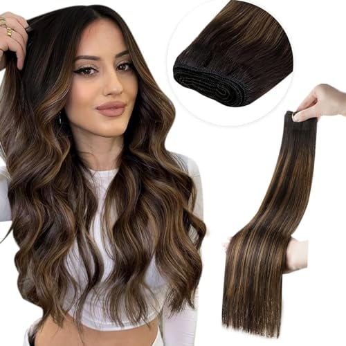 LaaVoo Echthaar Tressen Extensions Braun Ombre Haartressen Braun Echthaar Zum Einnähen Dunkelbraun Balayage Hellbraun 100g Remy Extensions Tressen Echthaar zum Einnähen Natürlich #2/8/2 40cm