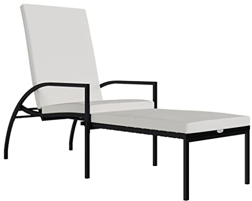 vidaXL Sonnenliege mit Fußhocker Gartenmöbel Gartenliege Liegestuhl Relaxliege Liege Camping Relaxstuhl Rückenlehne verstellbar PE-Rattan Schwarz