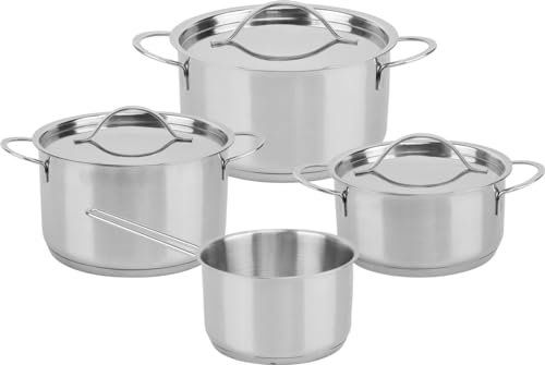Niceey Juego de Ollas de Inducción de Acero Inoxidable, 4 Piezas, con tapas de acero inoxidable, Compatible con Placas de inducción, Gas y eléctricas, Plateado