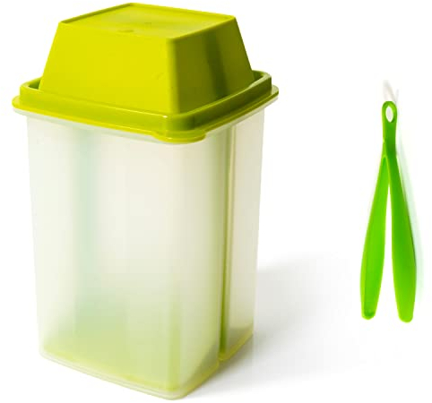 BloxBerry Tarro de pepinillos con inserto de colador, recipiente de plástico a prueba de fugas, para frutas frescas o verduras en escabeche, completo con pinzas