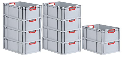 PROREGAL SuperSparSet 10x Eurobox NextGen Color | HxBxT 22x40x60cm | 44 Liter | Griffe rot offen | Verstärkter Boden | Eurobehälter, Transportbox, Transportbehälter, Stapelbehälter