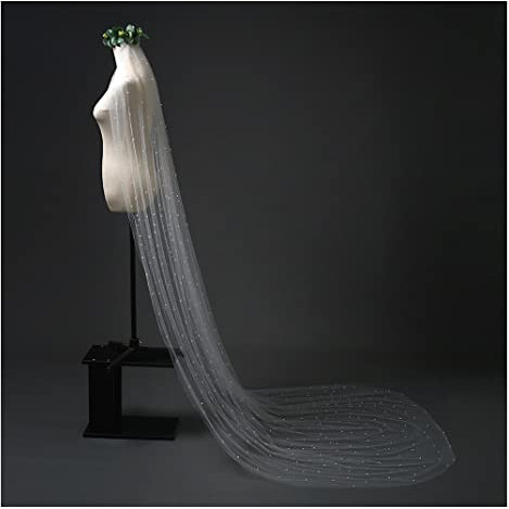 Egurs Hochzeit Brautschleier Lange mit Perlen Elegant Braut Hochzeit Schleier Weich Tüllboden Brautkleider Zubehör Romantischer Schleier for Braut-Hochzeits-Accessoires mit Kamm