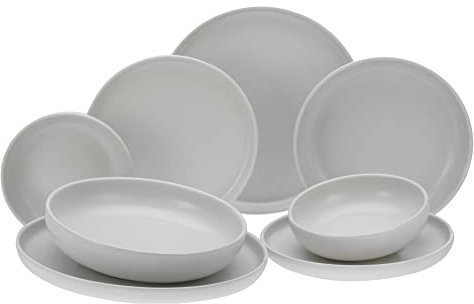 CreaTable, 10873, Serie Uno Offwhite, 8-teiliges Geschirrset, Teller Set aus Steinzeug, spülmaschinen- und mikrowellengeeignet, Made in Portugal