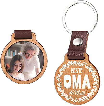 OTXIXTO Porte-clés Photo Personnalisable en Bois Gravure pour Grand-père Famille Cadeau Fête des Pères Valentin Anniversaire