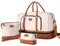 Oflamn Weekender Tasche für Damen, Canvas, Übernachtungstasche, große Reisetasche, Handgepäck, Wochenendtasche mit Schuhfach, 3-teiliges Set, Beige