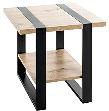 HAKU Möbel Beistelltisch, Eiche, schwarz (Eiche hell), Metall, Spanplatte - Maße: B 45 x H 45 x T 45 cm, Style: Modern