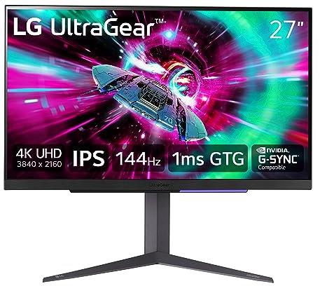 LG 27 UltraGear 4K UHD (3840x2160) Gaming Monitor, 144Hz, 1ms, VESA DisplayHDR 400, G-SYNC and AMD FreeSync Premium, HDMI 2.1, DisplayPort, 4-Pole HP Out DTS HP:X, Tilt/Height/Pivot Stand, Black