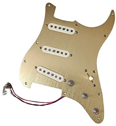 Upgrade Loaded SSS-Aluminium-Gitarren-Schlagbrett Mit Gelbem Alnico 5-Tonabnehmer-Schweißkabelbaum-Set vorverdrahtetes Pickguard-Set