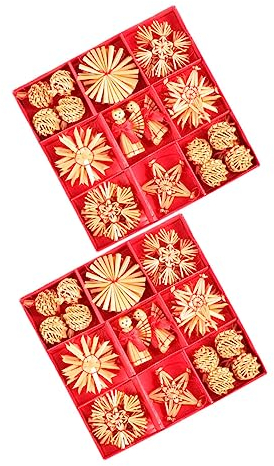COHEALI 2 Kisten -anhänger Weihnachtsverzierung Weihnachtsgeschenkanhänger Weihnachtsdekoration Zum Aufhängen Weihnachtsholzscheibe Strohschmuck-sortiment Natürlich Ornament