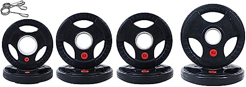Signature Fitness Olympic - Placa de hierro fundido de 5 cm para entrenamiento de fuerza y levantamiento de pesas, estilo de revestimiento de goma, juego de 45 libras