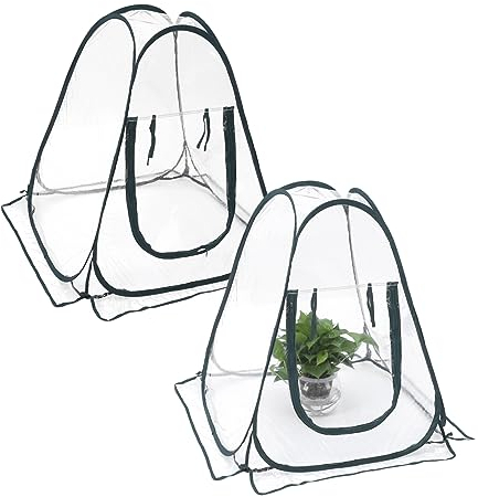 HERCHR Serra Pop-up, 2 Pezzi Serra per Piante Singole Riutilizzabile Copertura per Piante in Plastica Trasparente Piccola Serra Portatile Copertura per Mini Serra